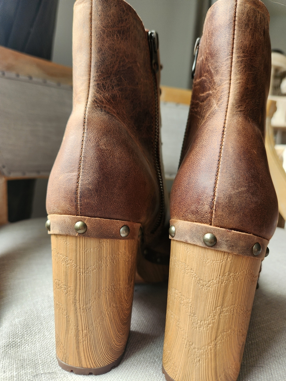 Kork-Ease Brown Leather Lace-Up Platform Booties Shearborn 7.5 Boho Clog Boot - Picture 7 of 13
